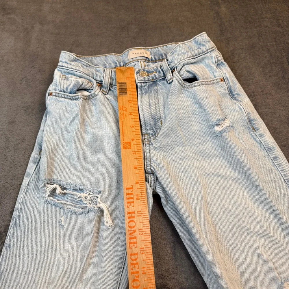 PacSun 90's Straight Jeans Womens 23 Light Wash Distressed Raw Hem Denim Pants - Picture 11 of 12